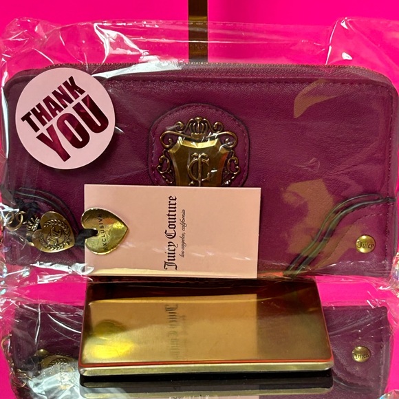 Juicy Couture Handbags - Juicy Couture Plum Zip-Around Wallet with Gold Hardware Approx. 8 x 4